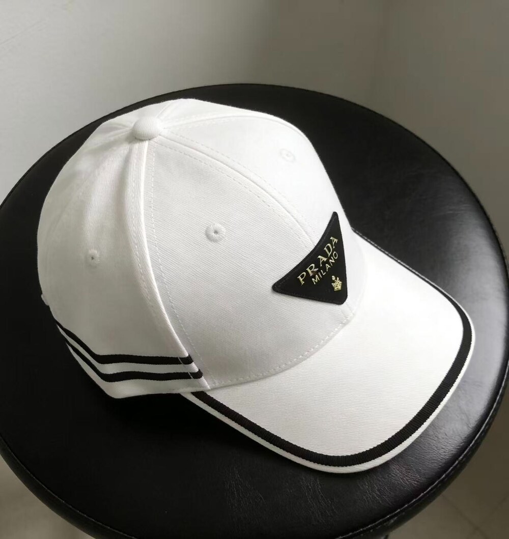 Prada Logo Striped Cotton Baseball Cap White - Picture 4 of 4